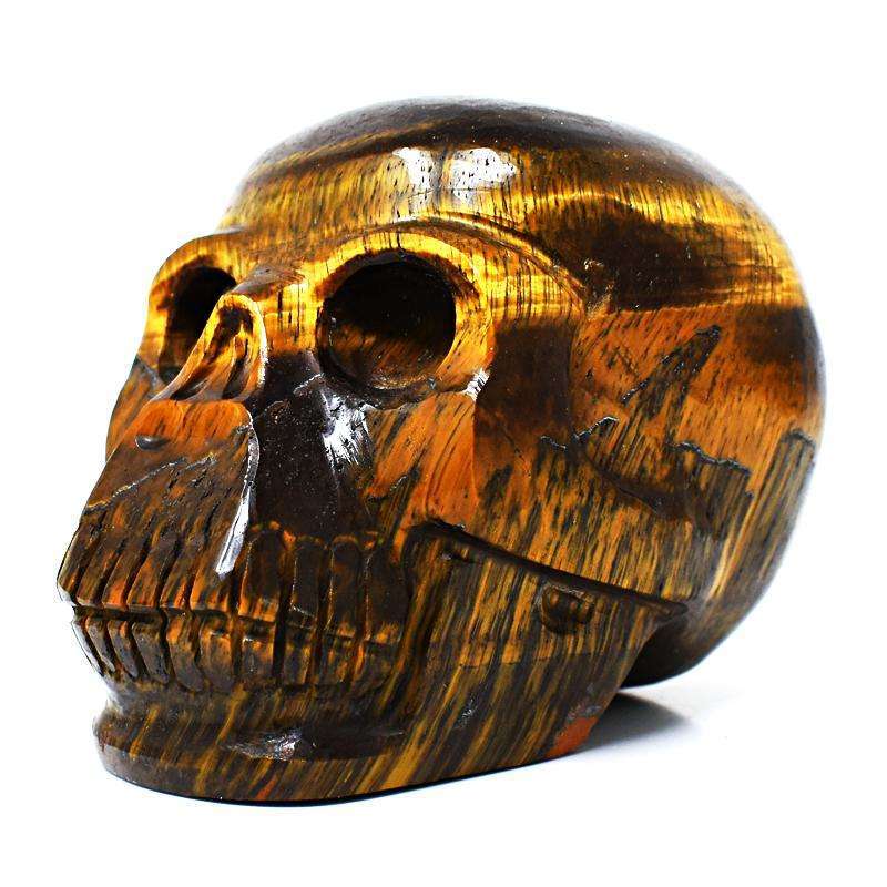 gemsmore:Artisian Hand Carved Golden Tiger Eye Human Skull