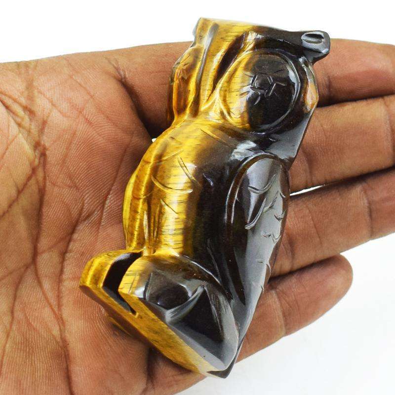 gemsmore:Artisian Hand Carved Golden Tiger Eye Owl Gemstone
