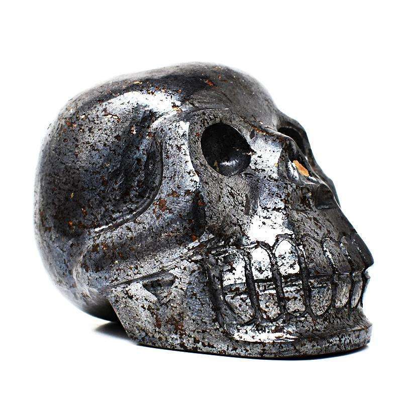 gemsmore:Artisian Hand Carved Silver Hematite Skull