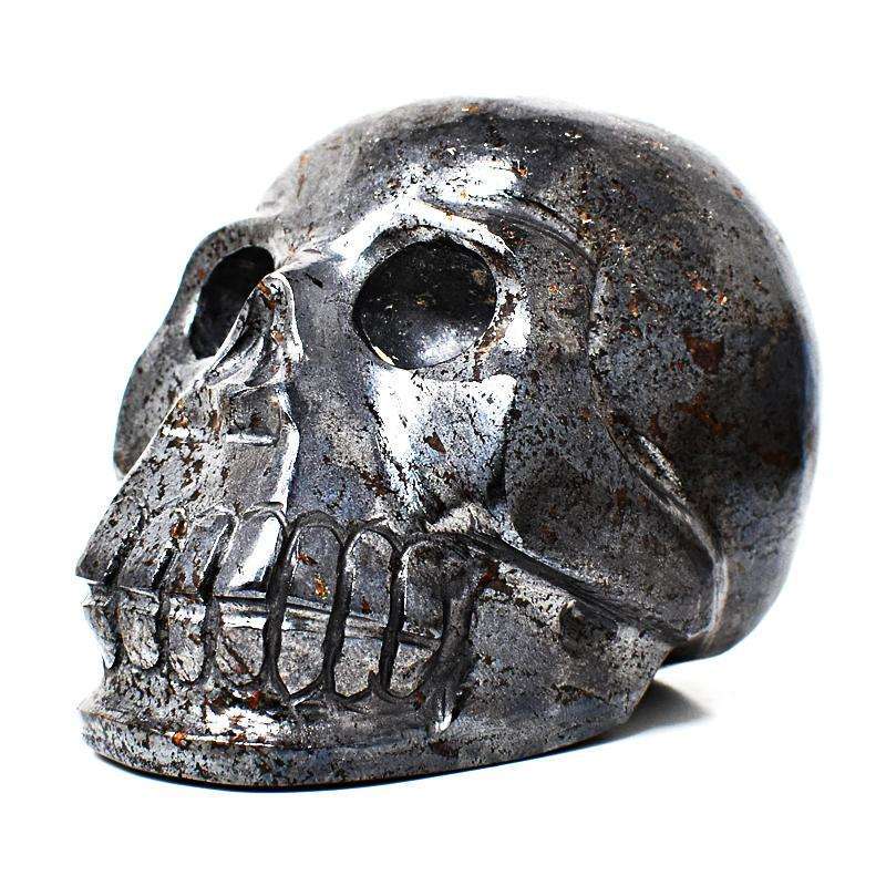 gemsmore:Artisian Hand Carved Silver Hematite Skull