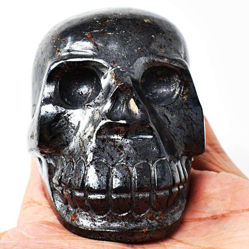 gemsmore:Artisian Hand Carved Silver Hematite Skull