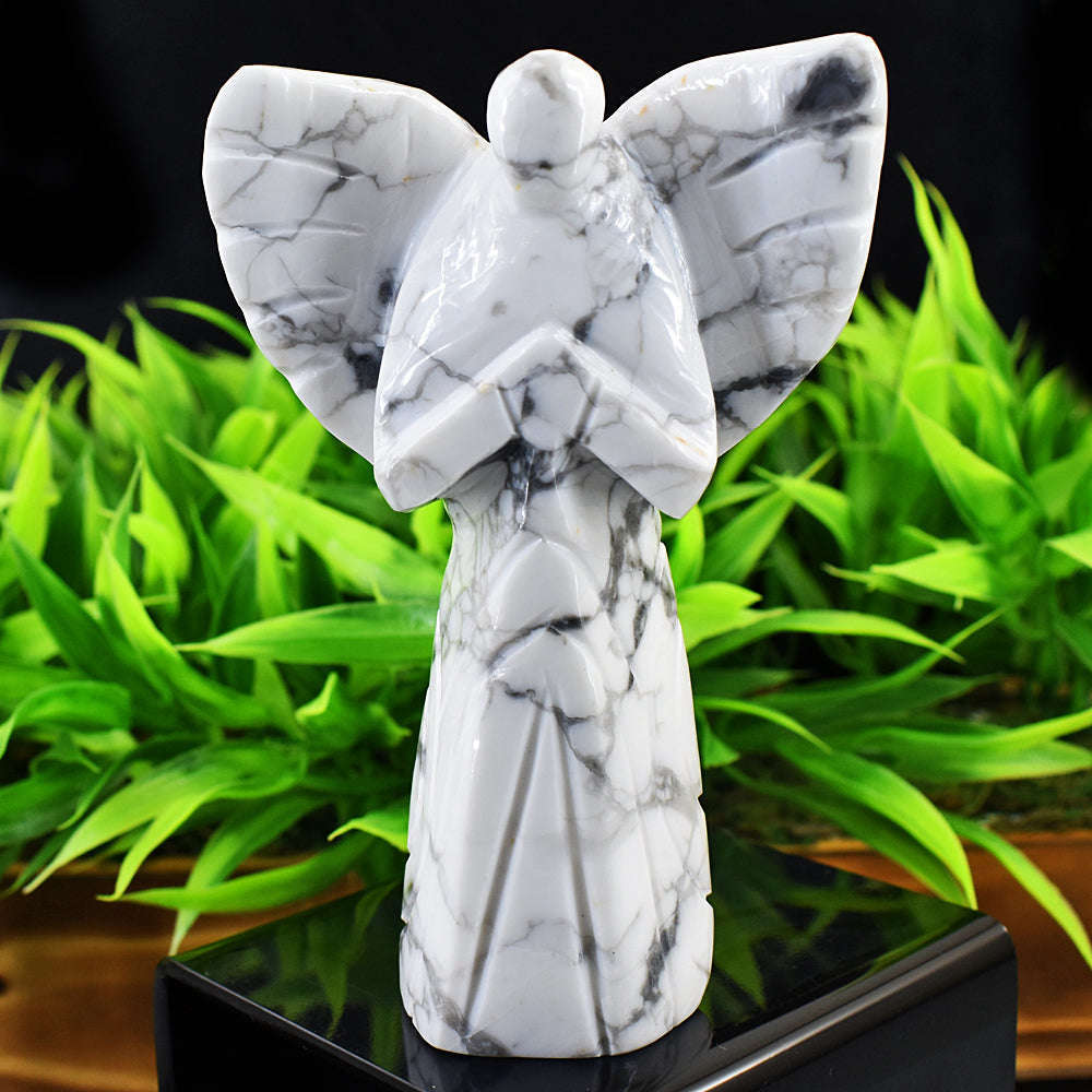 gemsmore:Artisian Howlite Hand Carved Genuine Crystal Gemstone Carving Praying Angel