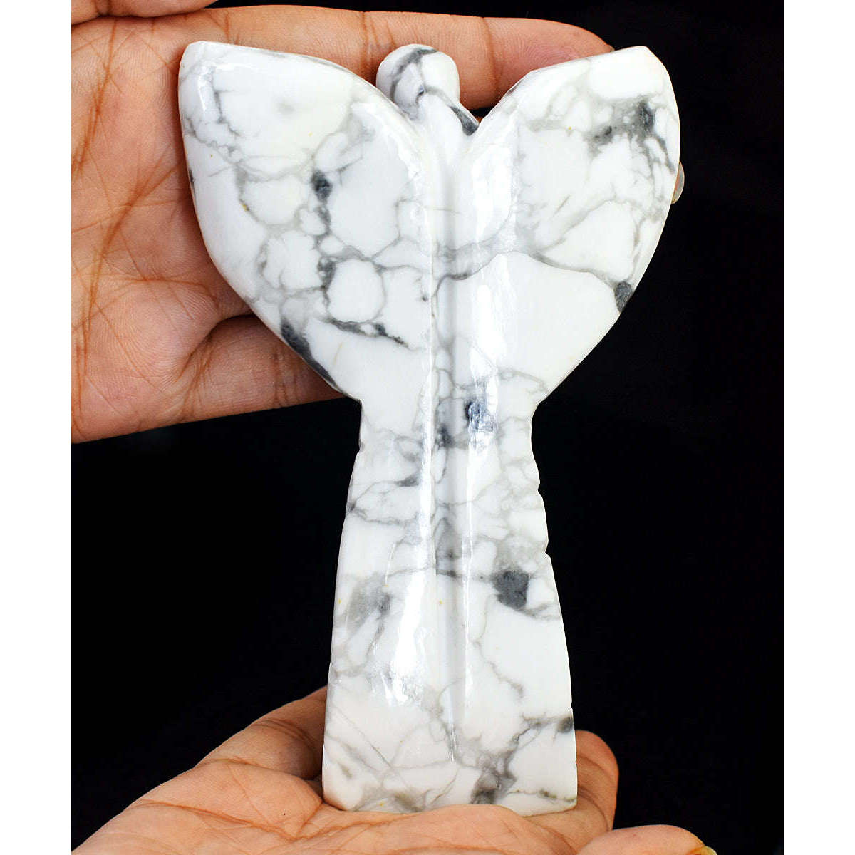 gemsmore:Artisian Howlite Hand Carved Genuine Crystal Gemstone Carving Praying Angel