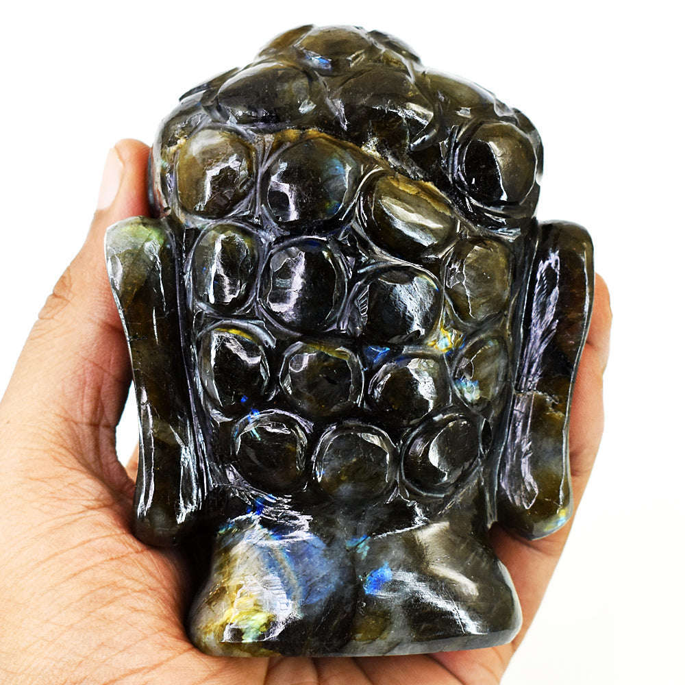gemsmore:Artisian Labradorite Hand Carved Genuine Crystal Gemstone Carving Buddha Head