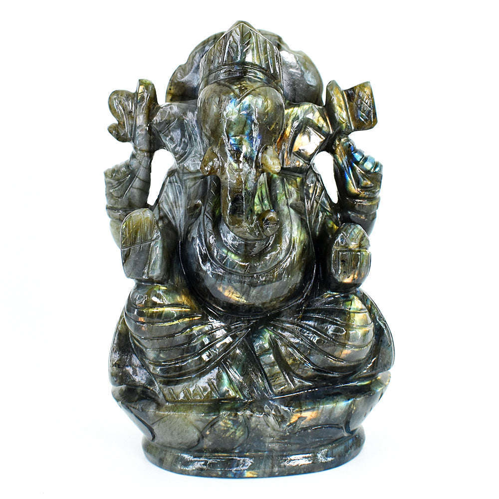 gemsmore:Artisian Labradorite  Hand Carved Genuine Crystal Gemstone Carving Huge Lord Ganesha