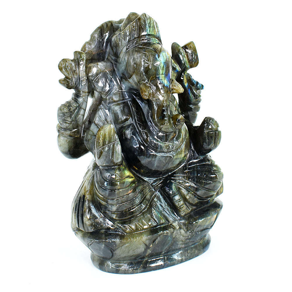 gemsmore:Artisian Labradorite  Hand Carved Genuine Crystal Gemstone Carving Huge Lord Ganesha