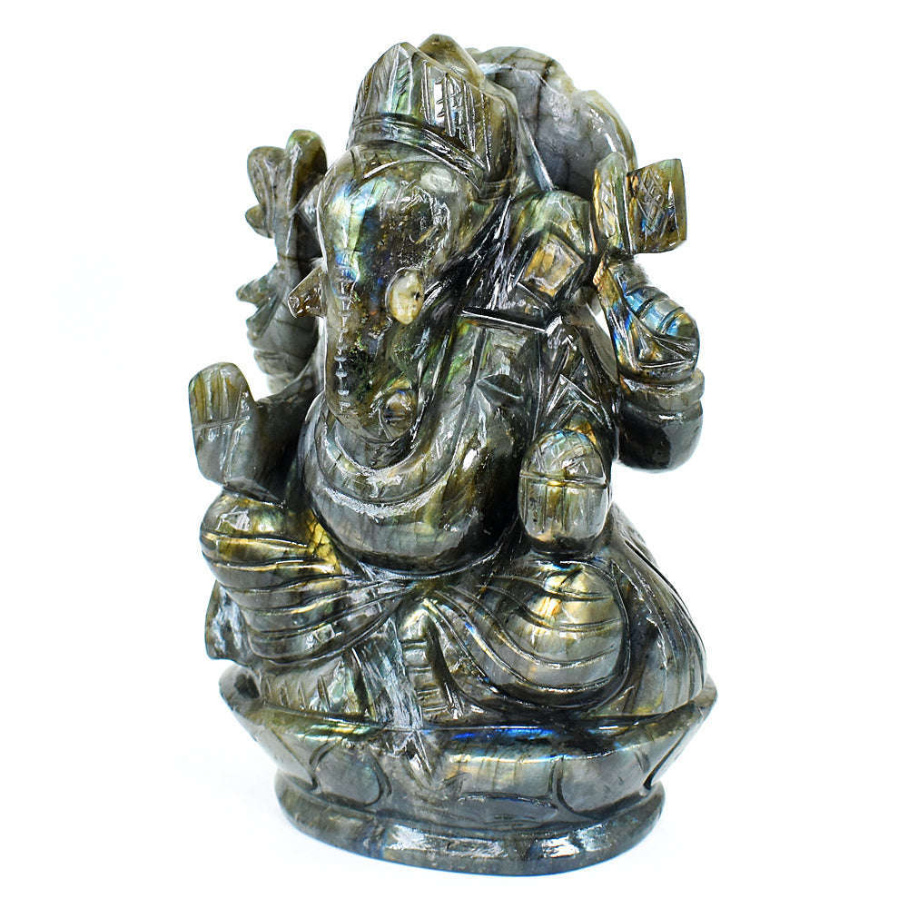 gemsmore:Artisian Labradorite  Hand Carved Genuine Crystal Gemstone Carving Huge Lord Ganesha