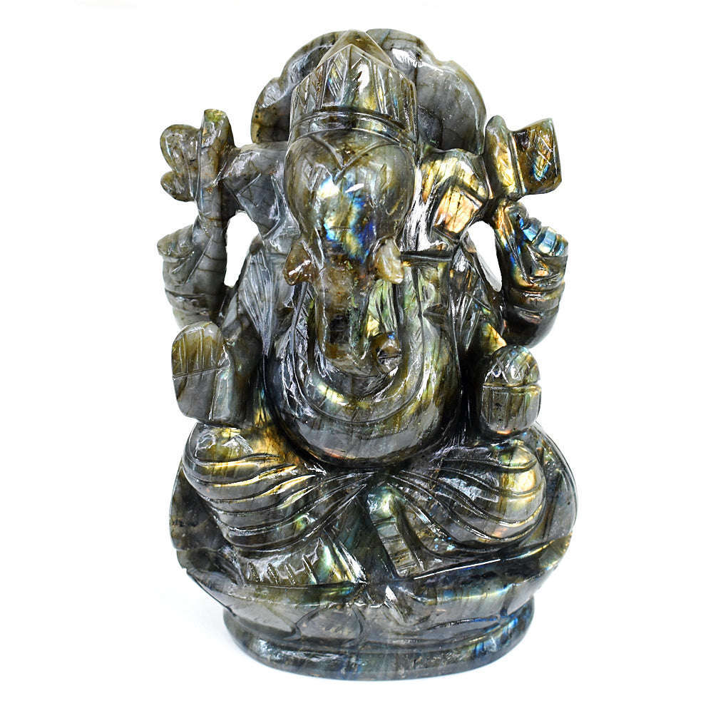 gemsmore:Artisian Labradorite  Hand Carved Genuine Crystal Gemstone Carving Huge Lord Ganesha