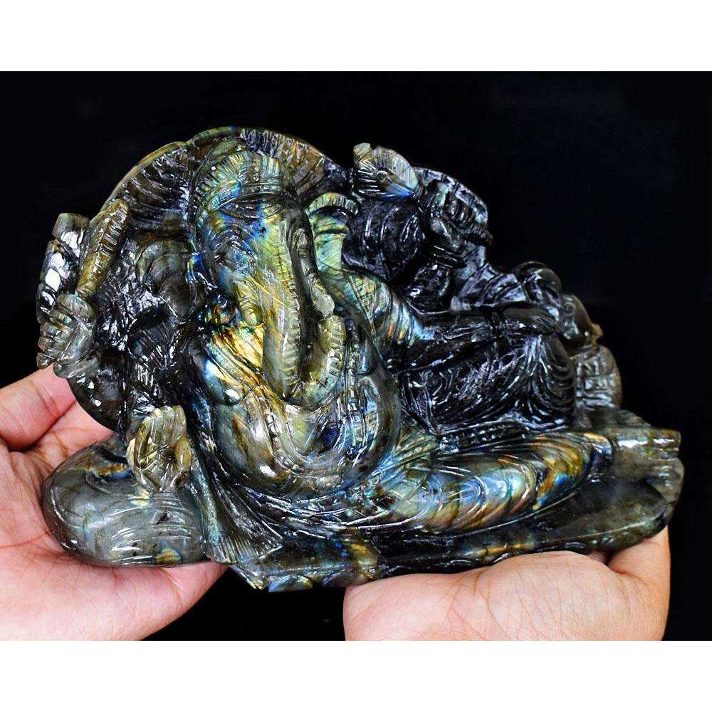 gemsmore:Artisian Labradorite Hand Carved Genuine Crystal Gemstone Carving Huge Lord Ganesha
