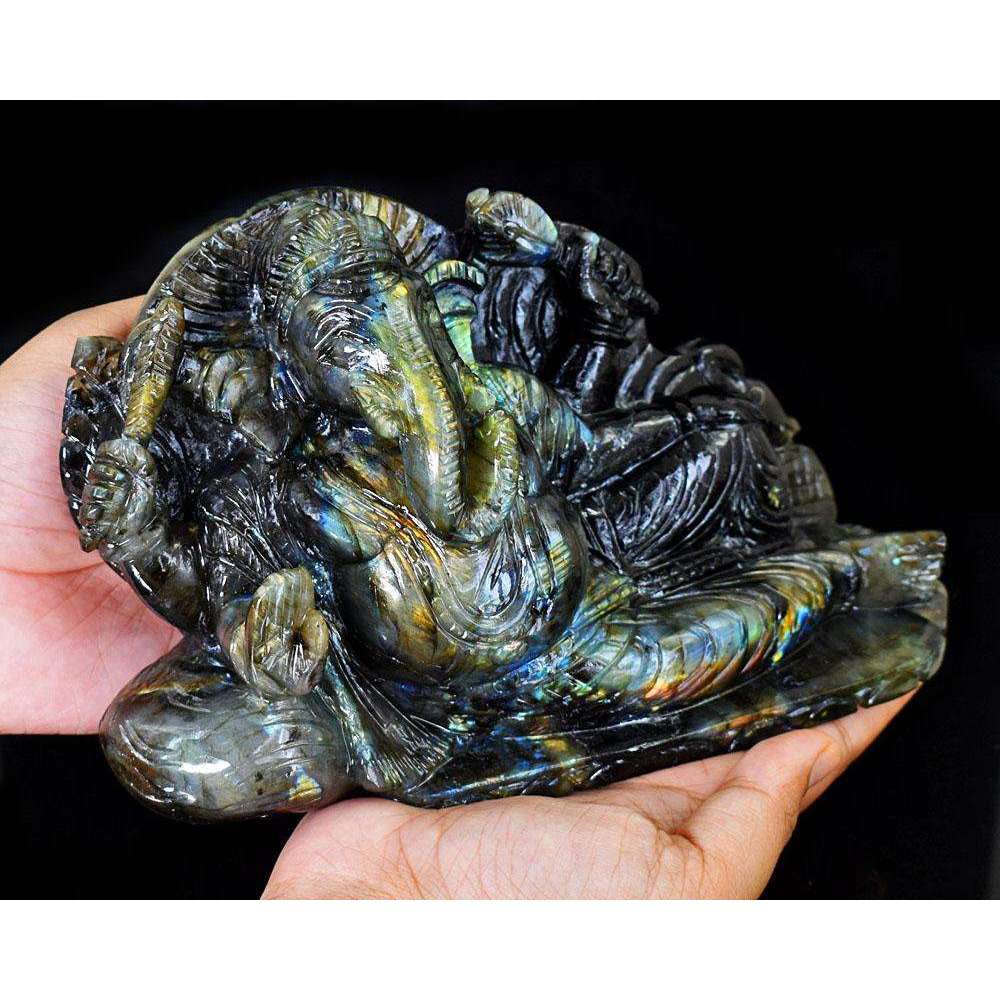 gemsmore:Artisian Labradorite Hand Carved Genuine Crystal Gemstone Carving Huge Lord Ganesha