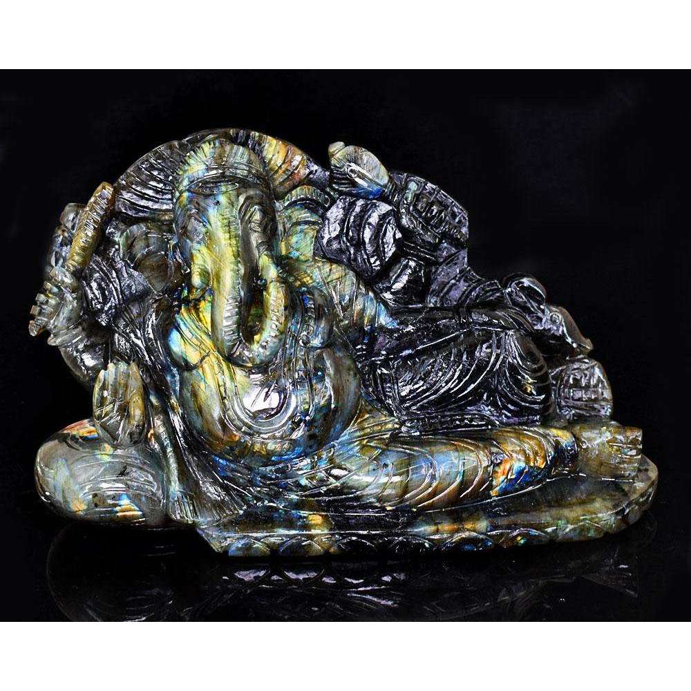 gemsmore:Artisian Labradorite Hand Carved Genuine Crystal Gemstone Carving Huge Lord Ganesha