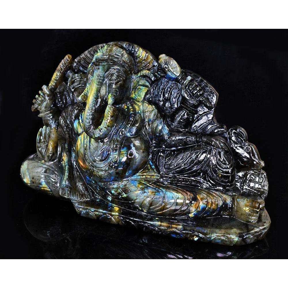 gemsmore:Artisian Labradorite Hand Carved Genuine Crystal Gemstone Carving Huge Lord Ganesha