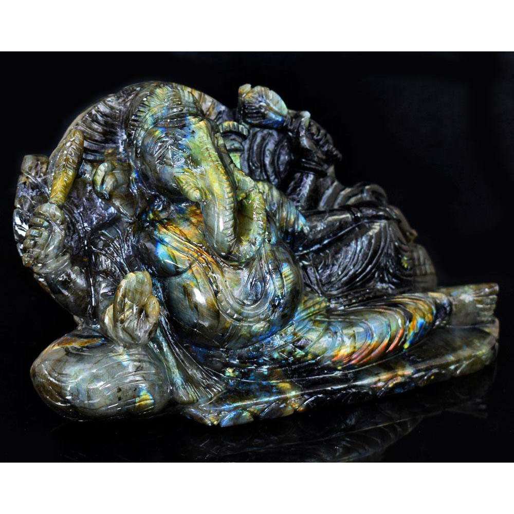 gemsmore:Artisian Labradorite Hand Carved Genuine Crystal Gemstone Carving Huge Lord Ganesha