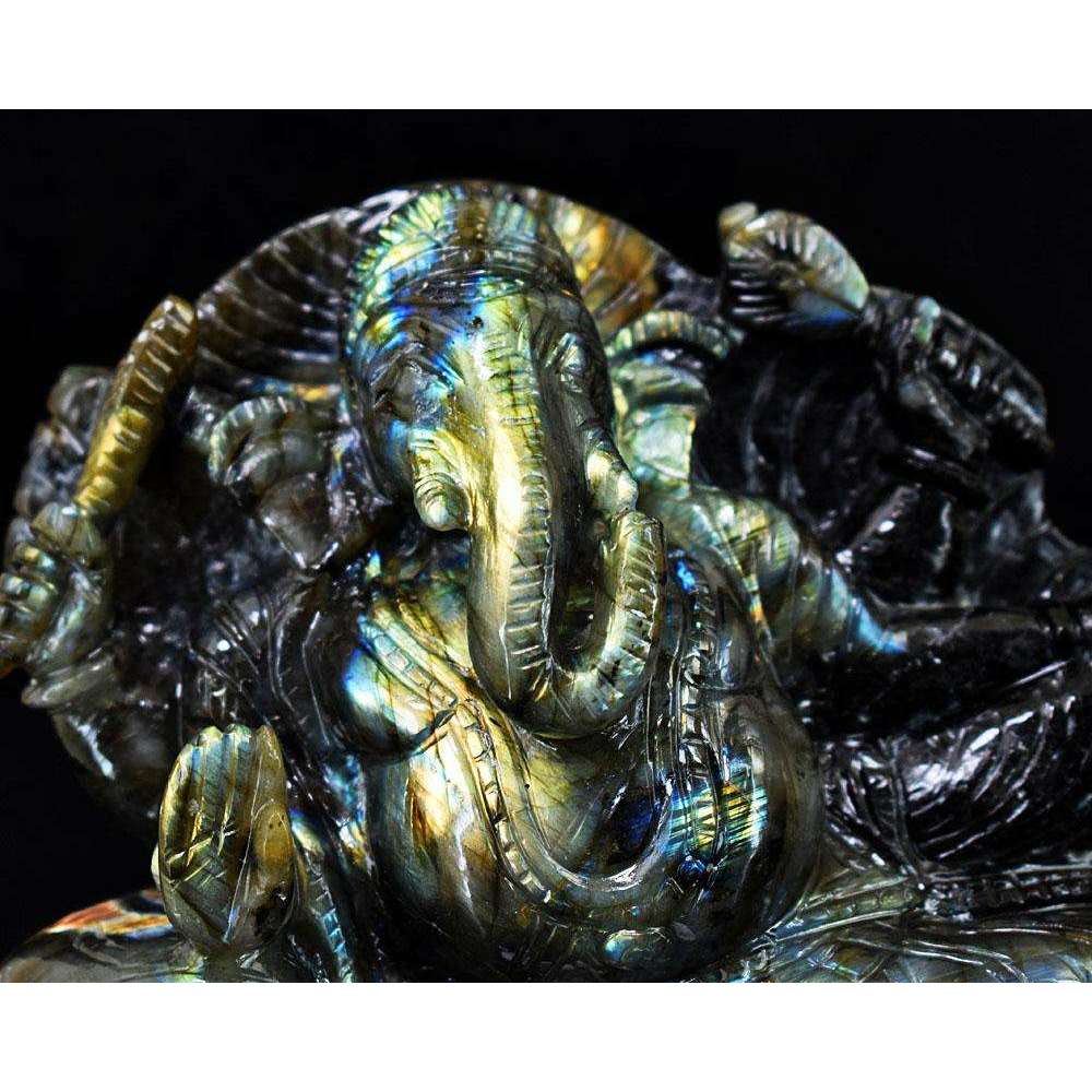 gemsmore:Artisian Labradorite Hand Carved Genuine Crystal Gemstone Carving Huge Lord Ganesha