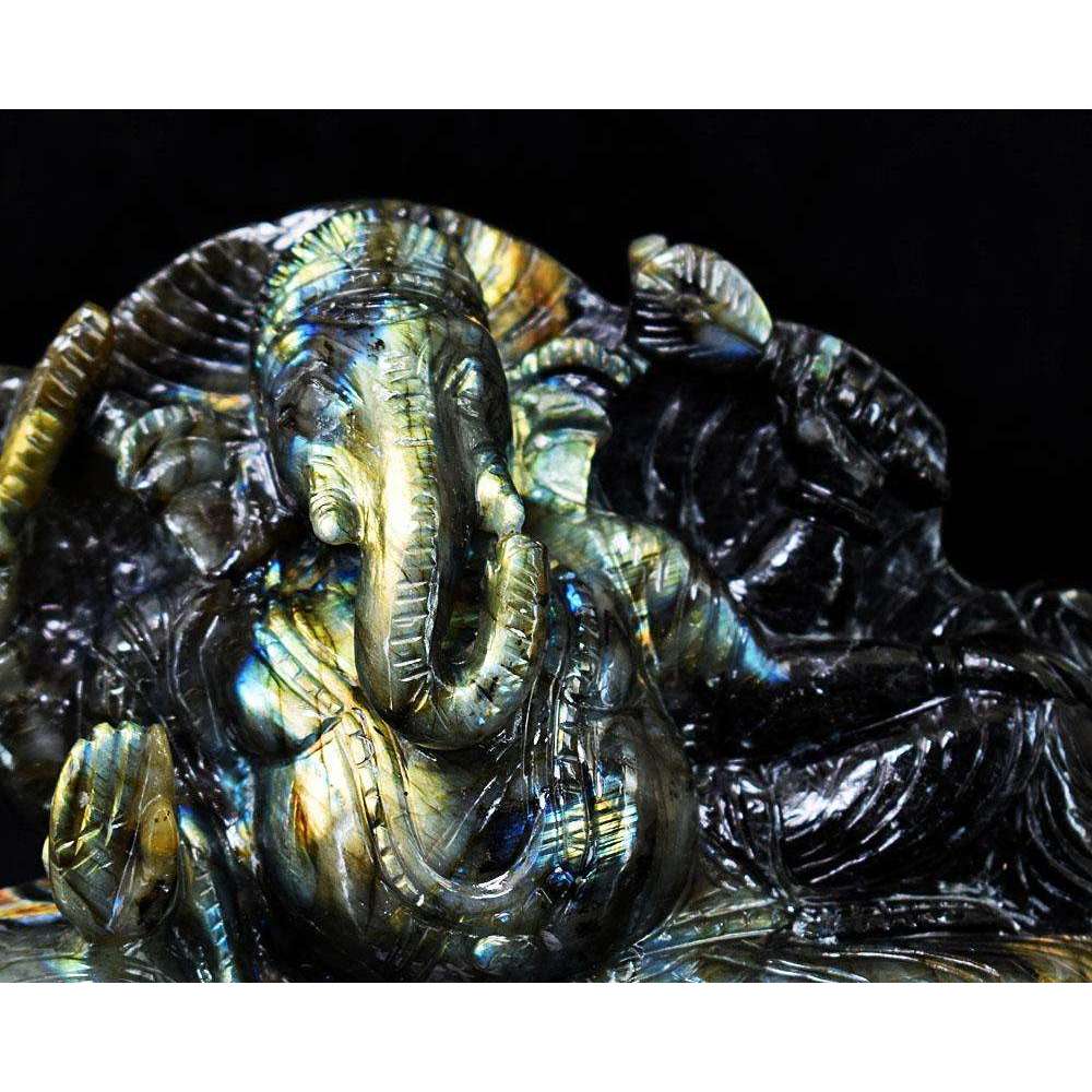 gemsmore:Artisian Labradorite Hand Carved Genuine Crystal Gemstone Carving Huge Lord Ganesha