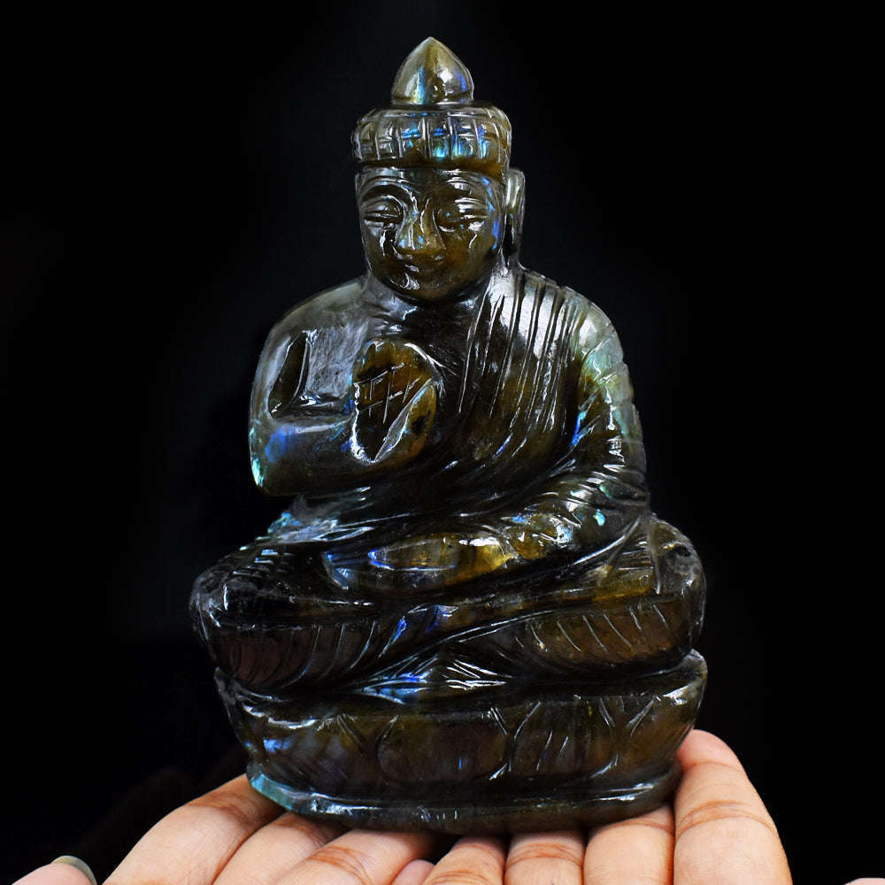 gemsmore:Artisian Labradorite Hand Carved Genuine Crystal Gemstone Carving Lord Buddha
