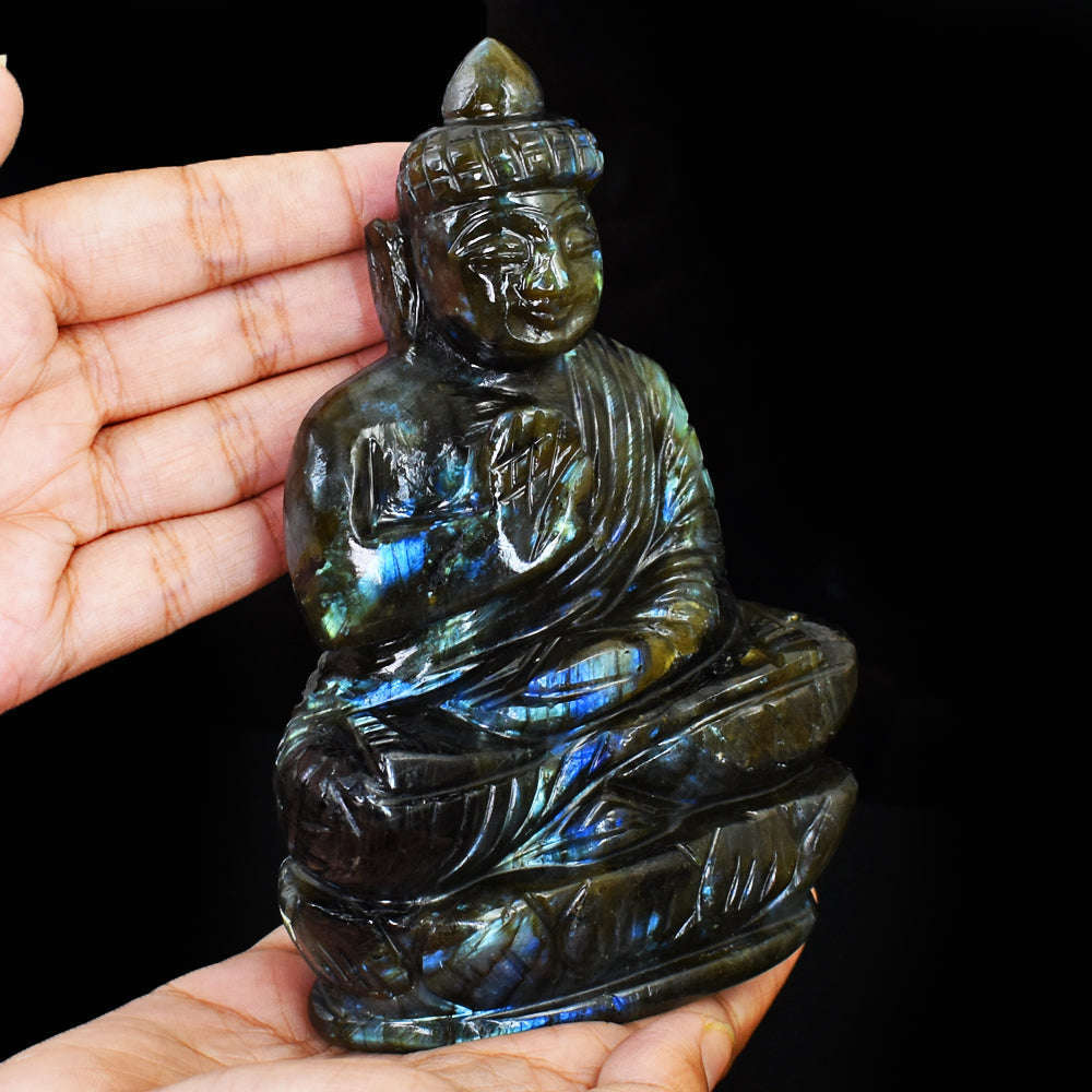 gemsmore:Artisian Labradorite Hand Carved Genuine Crystal Gemstone Carving Lord Buddha