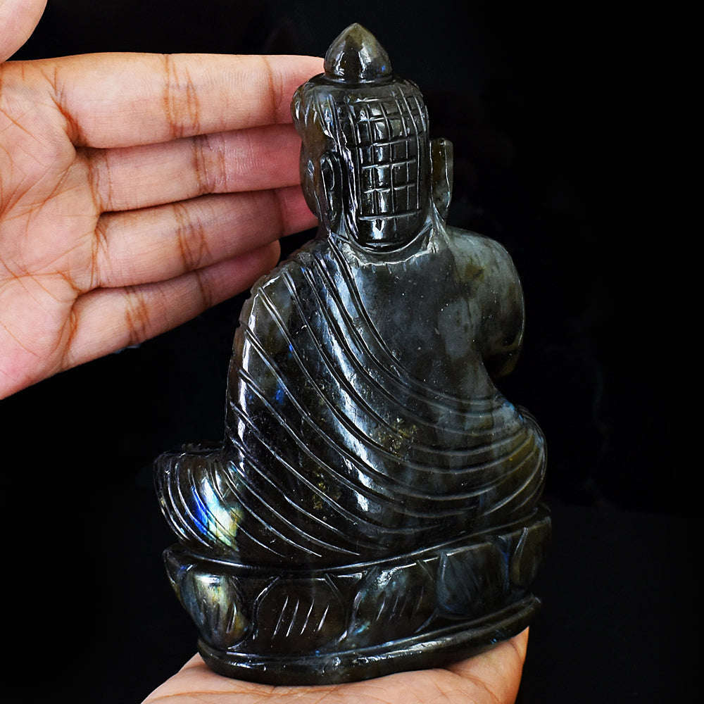 gemsmore:Artisian Labradorite Hand Carved Genuine Crystal Gemstone Carving Lord Buddha