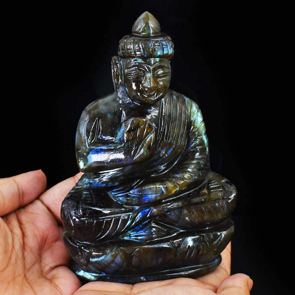 gemsmore:Artisian Labradorite Hand Carved Genuine Crystal Gemstone Carving Lord Buddha