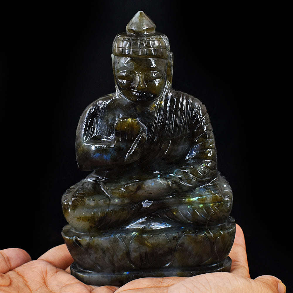 gemsmore:Artisian Labradorite Hand Carved Genuine Crystal Gemstone Carving Lord Buddha