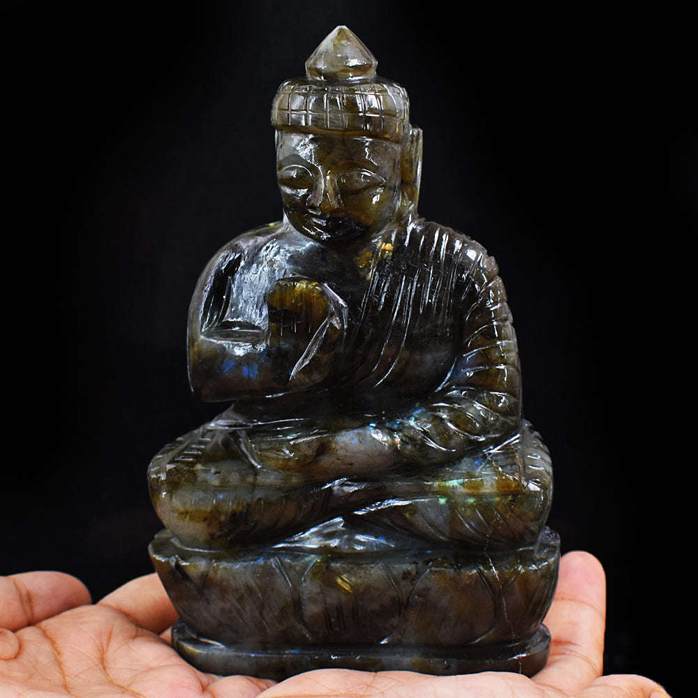gemsmore:Artisian Labradorite Hand Carved Genuine Crystal Gemstone Carving Lord Buddha