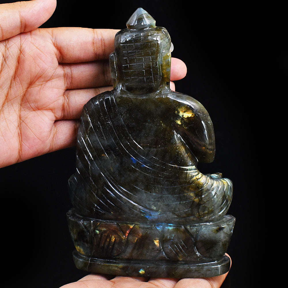gemsmore:Artisian Labradorite Hand Carved Genuine Crystal Gemstone Carving Lord Buddha