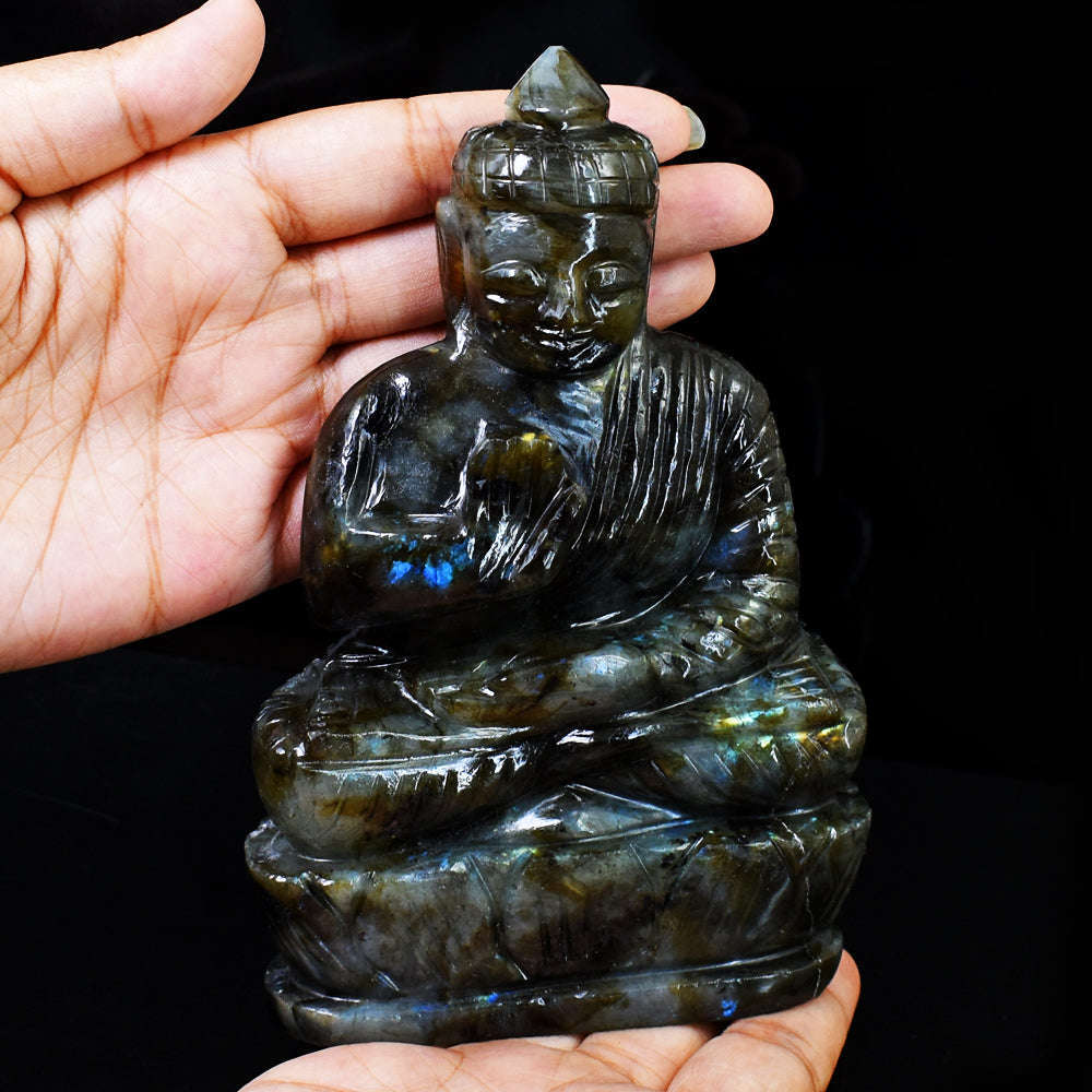 gemsmore:Artisian Labradorite Hand Carved Genuine Crystal Gemstone Carving Lord Buddha