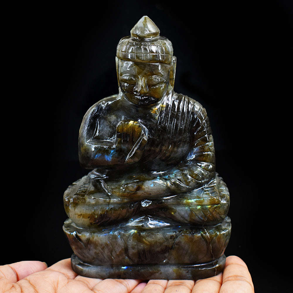 gemsmore:Artisian Labradorite Hand Carved Genuine Crystal Gemstone Carving Lord Buddha