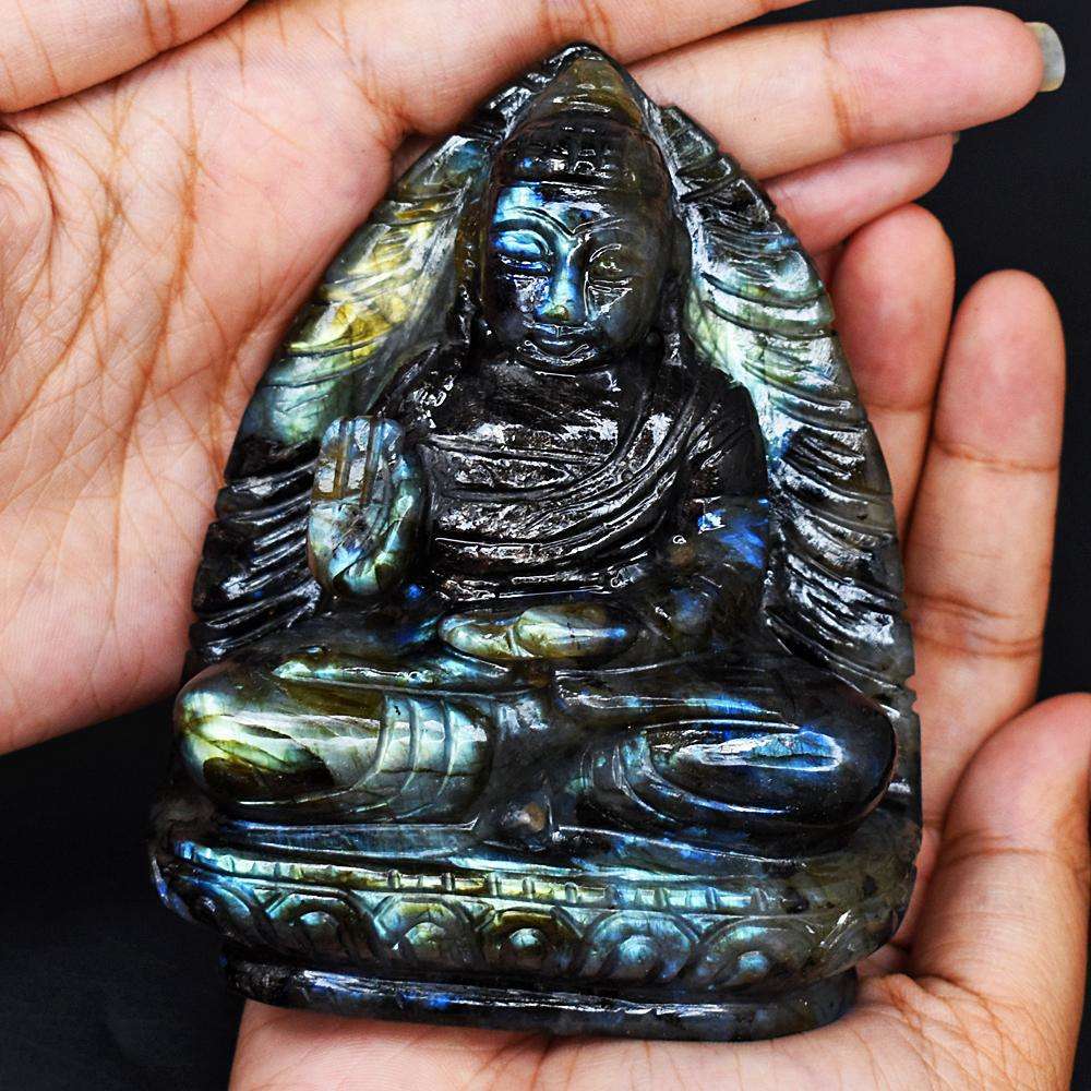 gemsmore:Artisian Labradorite Hand Carved Genuine Crystal Gemstone Carving Lord Buddha