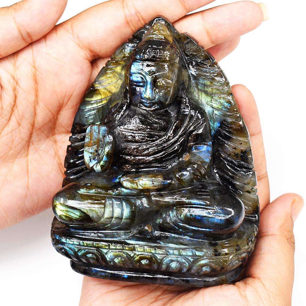 gemsmore:Artisian Labradorite Hand Carved Genuine Crystal Gemstone Carving Lord Buddha