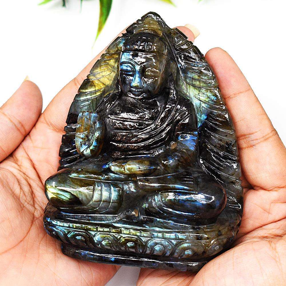 gemsmore:Artisian Labradorite Hand Carved Genuine Crystal Gemstone Carving Lord Buddha