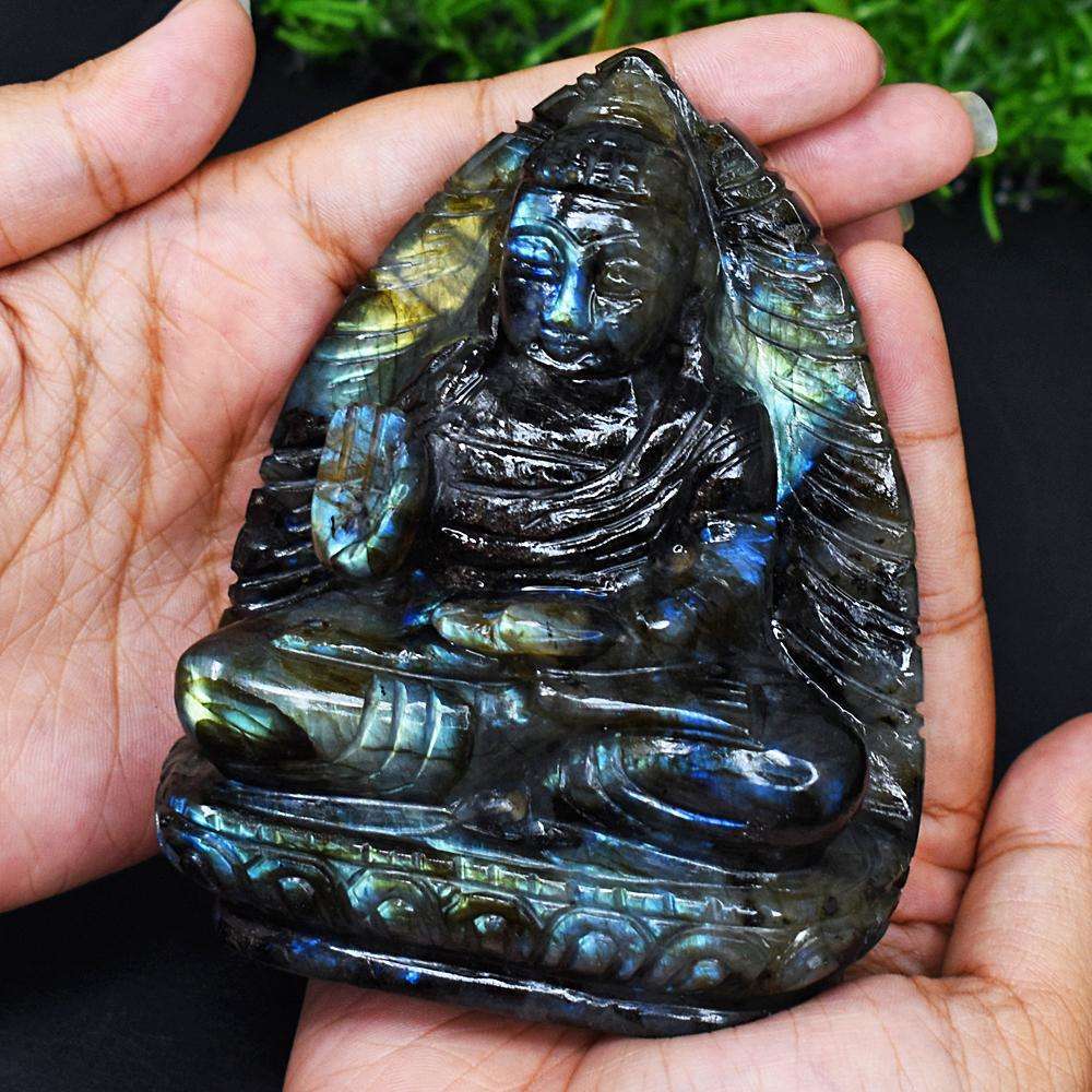 gemsmore:Artisian Labradorite Hand Carved Genuine Crystal Gemstone Carving Lord Buddha