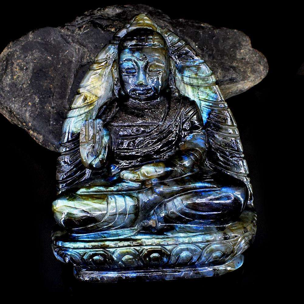 gemsmore:Artisian Labradorite Hand Carved Genuine Crystal Gemstone Carving Lord Buddha