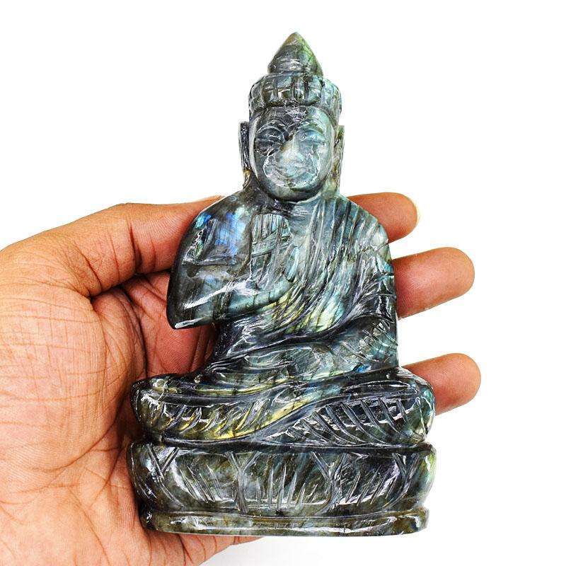 gemsmore:Artisian Labradorite Hand Carved Genuine Crystal Gemstone Carving Lord Buddha