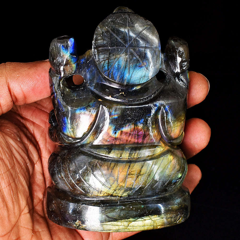 gemsmore:Artisian Labradorite Hand Carved Genuine Crystal Gemstone Carving Lord Ganesha