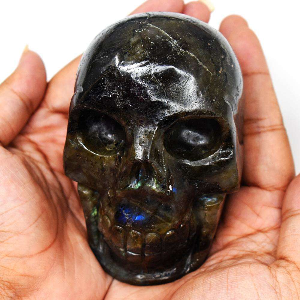 gemsmore:Artisian Labradorite Hand Carved Genuine Crystal Gemstone Carving Skull
