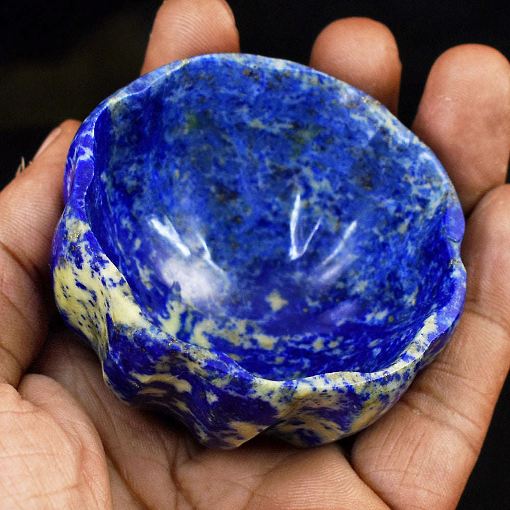 gemsmore:Artisian  Lapis Lazuli Hand Carved Genuine Crystal Gemstone Carving Bowl
