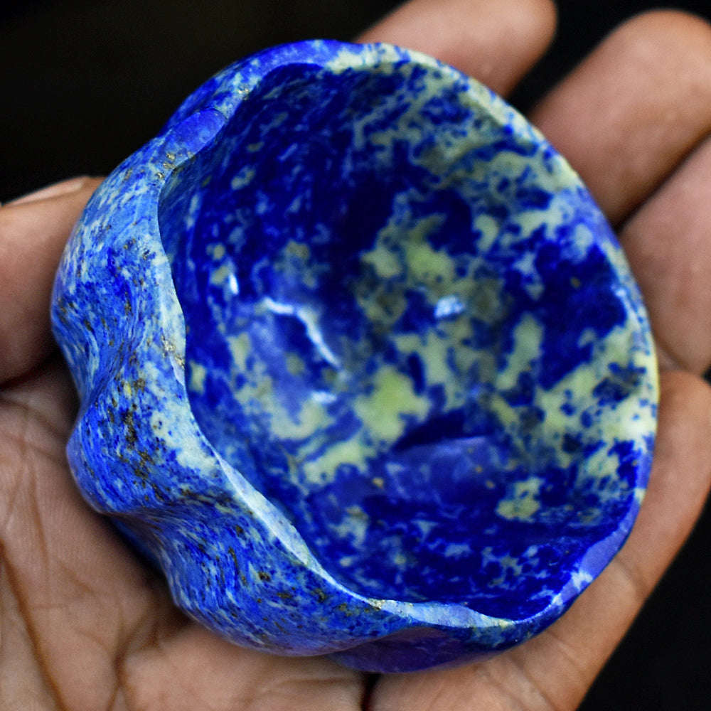 gemsmore:Artisian  Lapis Lazuli Hand Carved Genuine Crystal Gemstone Carving Bowl