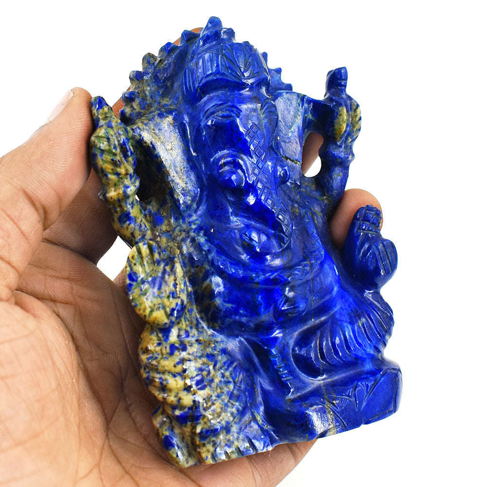 gemsmore:Artisian Lapis Lazuli  Hand Carved Genuine Crystal Gemstone Carving Lord Ganesha