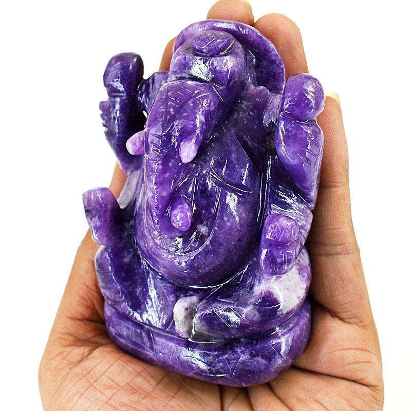 gemsmore:Artisian Lepidolite  Hand Carved Genuine Crystal Gemstone Carving Lord Ganesha