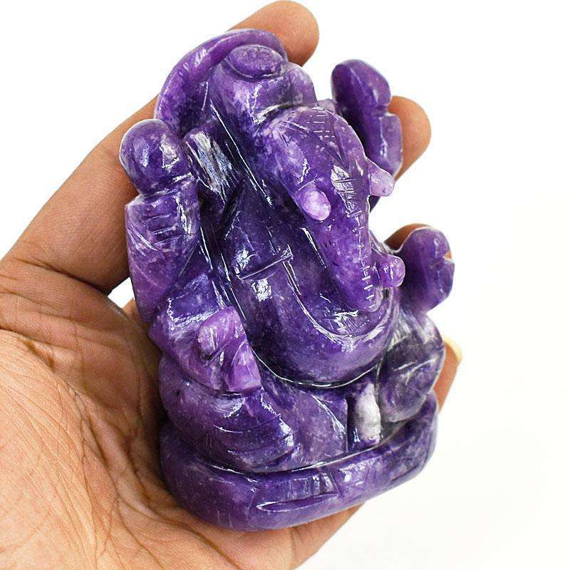 gemsmore:Artisian Lepidolite  Hand Carved Genuine Crystal Gemstone Carving Lord Ganesha