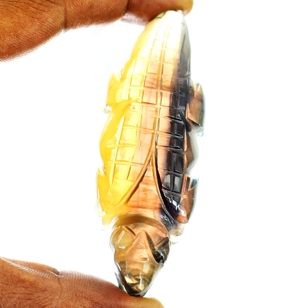 gemsmore:Artisian Multicolor Fluorite Hand Carved Genuine Crystal Gemstone Carving Crocodile