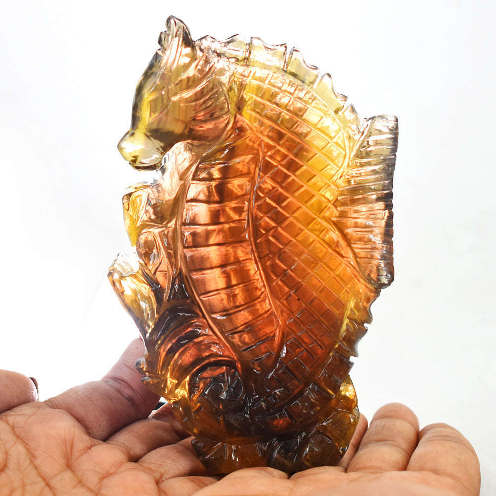 gemsmore:Artisian Multicolor Fluorite Hand Carved Genuine Crystal Seahorse Gemstone