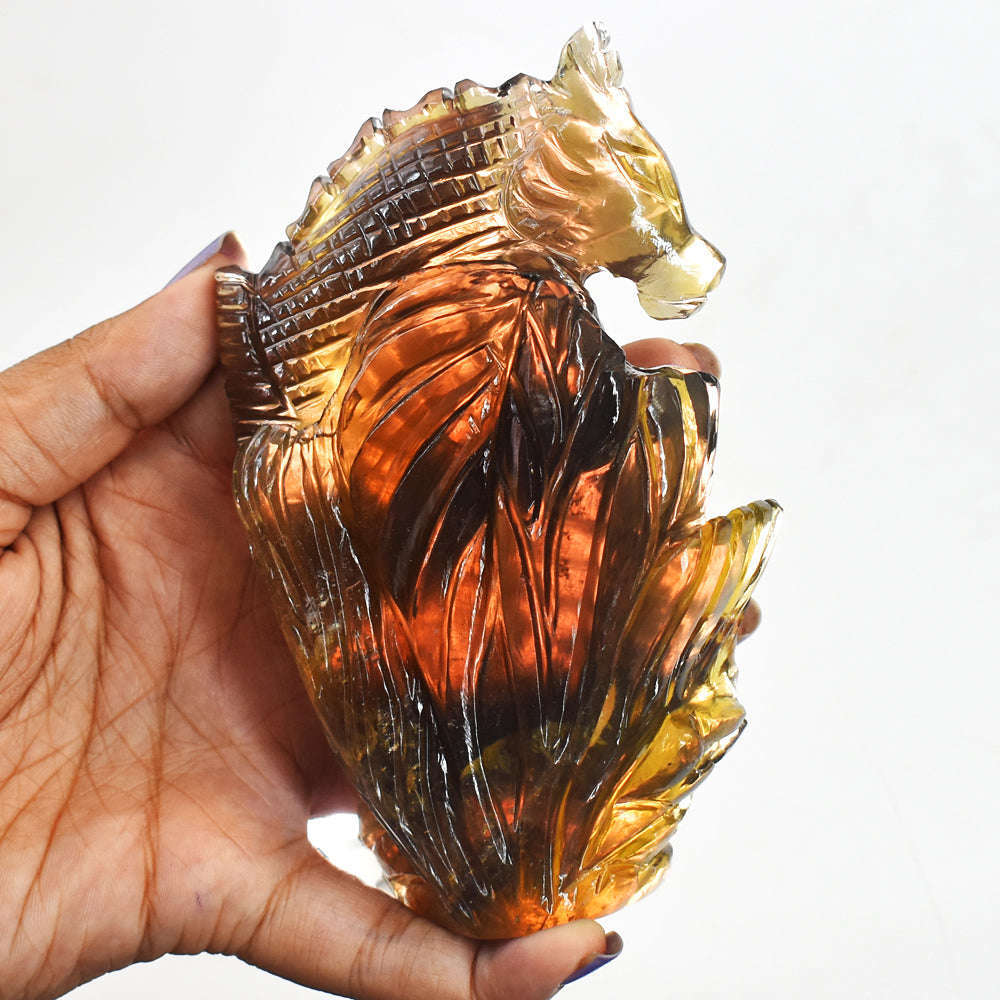gemsmore:Artisian Multicolor Fluorite Hand Carved Genuine Crystal Seahorse Gemstone