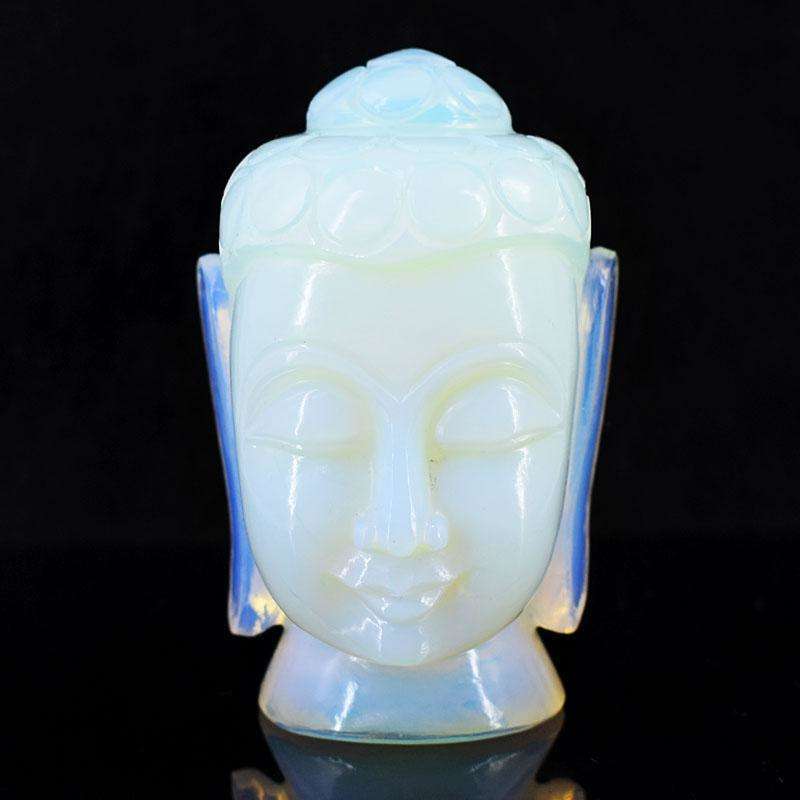 gemsmore:Artisian Opalite Hand Carved Genuine Crystal Gemstone Carving Buddha Head