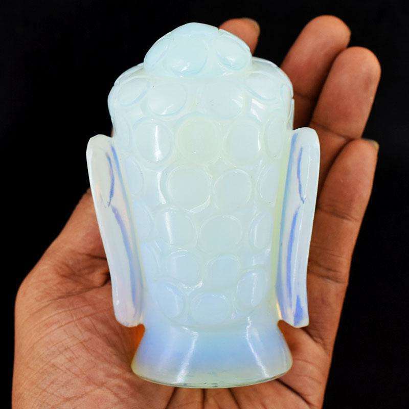 gemsmore:Artisian Opalite Hand Carved Genuine Crystal Gemstone Carving Buddha Head