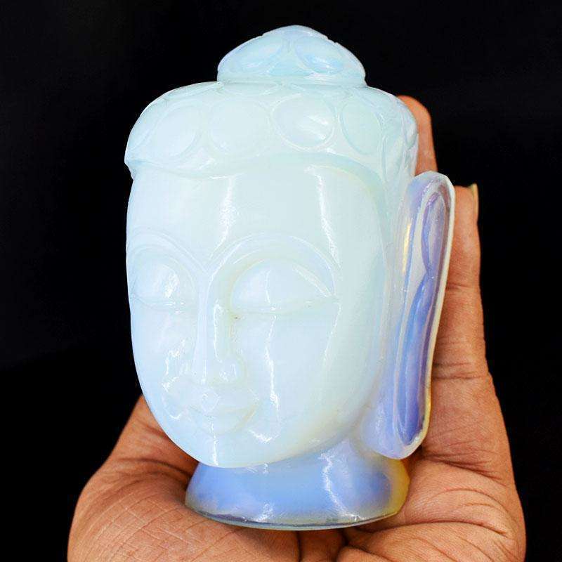 gemsmore:Artisian Opalite Hand Carved Genuine Crystal Gemstone Carving Buddha Head