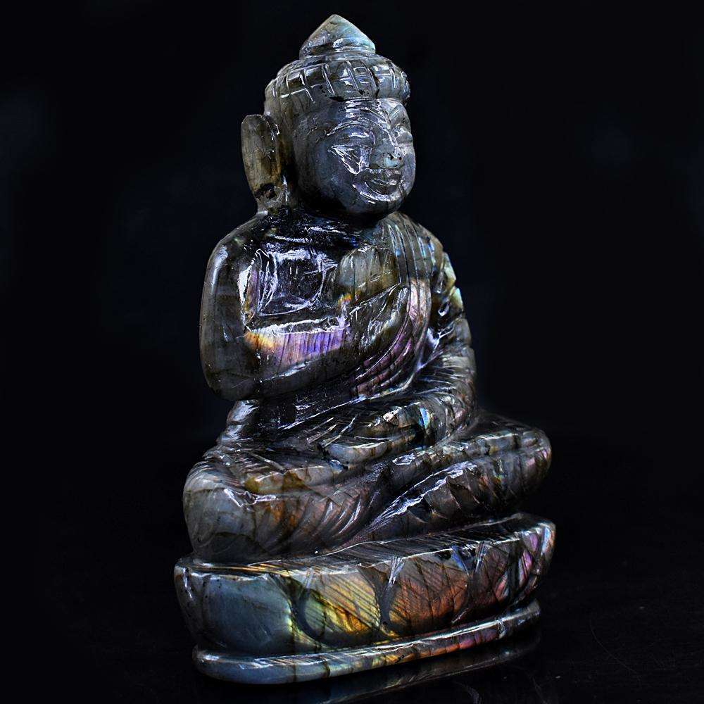 gemsmore:Artisian Pink Flash Labradorite Hand Carved Lord Buddha