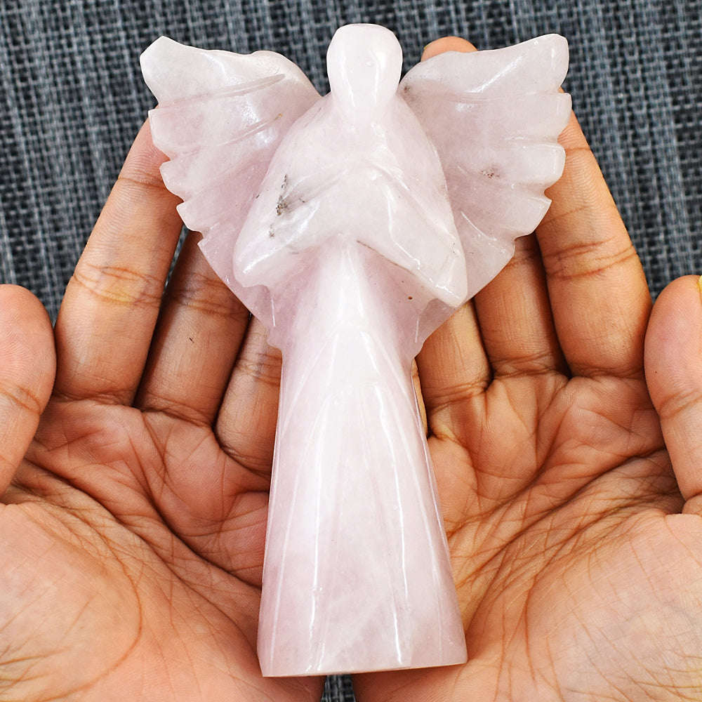gemsmore:Artisian Rose Quartz Hand Carved Praying Angel