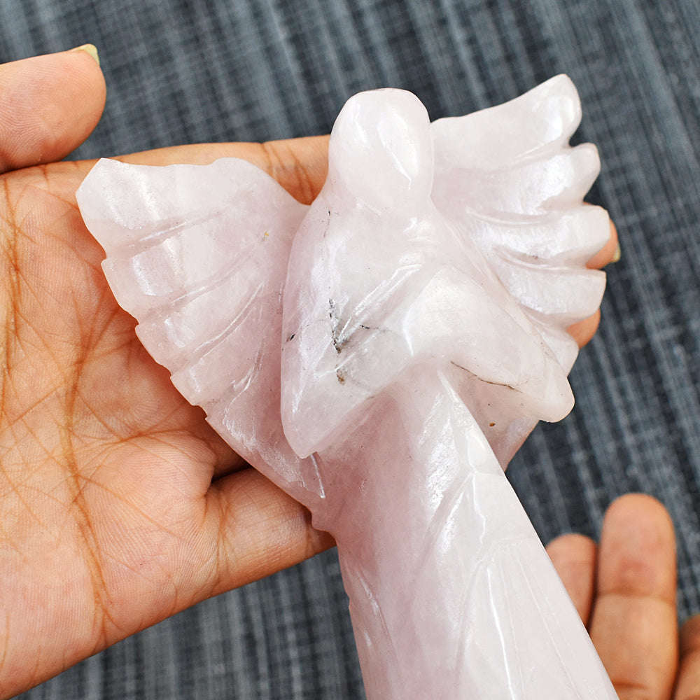 gemsmore:Artisian Rose Quartz Hand Carved Praying Angel
